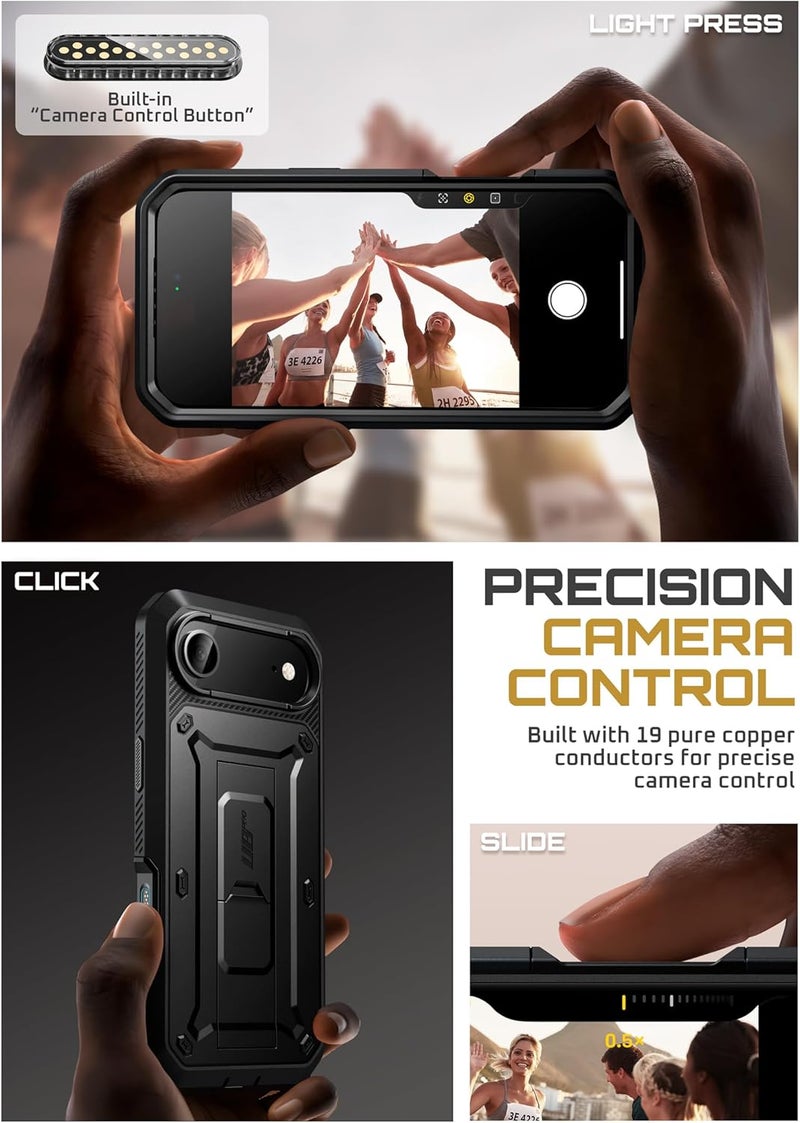 SupCase for iPhone Air Case with Camera Control Button (Unicorn Beetle Pro), [Built-in Kickstand & Screen Protector] [Military-Grade Protection] Heavy Duty Rugged Phone Case for iPhone 17 Air, Black - Image 4